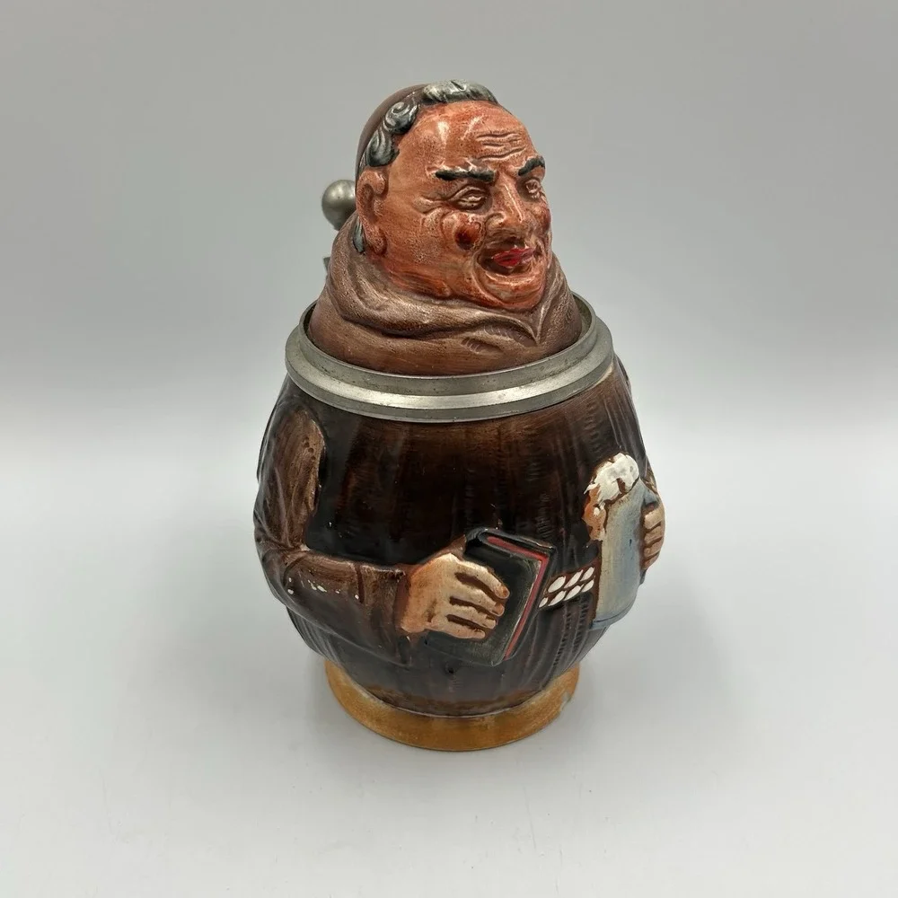 VTG Reinhold Merkelbach Germany‎ Lidded Stein Friar/Monk Holding Bible and Beer